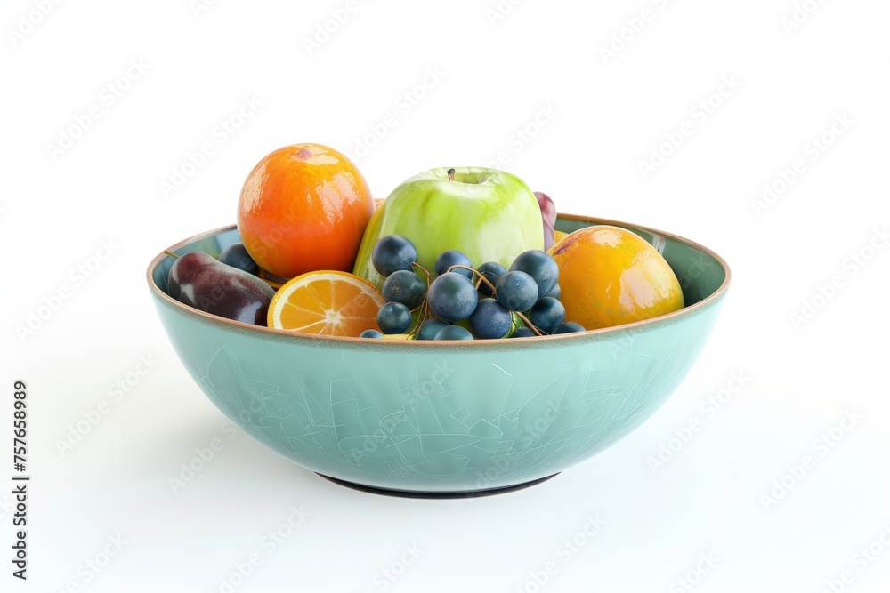 Decorative bowl filled with faux fruit, adding a pop of color and interest to a kitchen or dining area, on isolated white background, Generative AI Decorative bowl filled with faux fruit, adding a pop of color and interest to a kitchen or dining area, on isolated white background, Generative AI