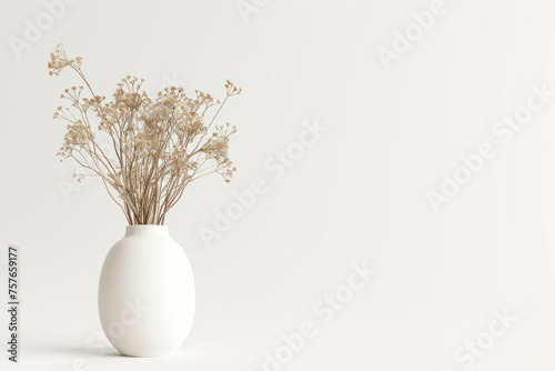 Decorative ceramic vase with dried flowers, bringing a touch of nature and organic texture to a room, on isolated white background, Generative AI © Box Milk
