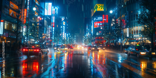 Neon city lights in Tokyo, Japan 