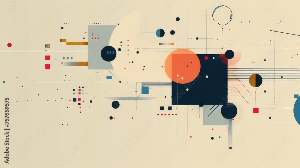 An artful blend of geometric shapes in earthy tones, dotted with bursts of color and connected by subtle lines. An artful blend of geometric shapes in earthy tones, dotted with bursts of color and connected by subtle lines.