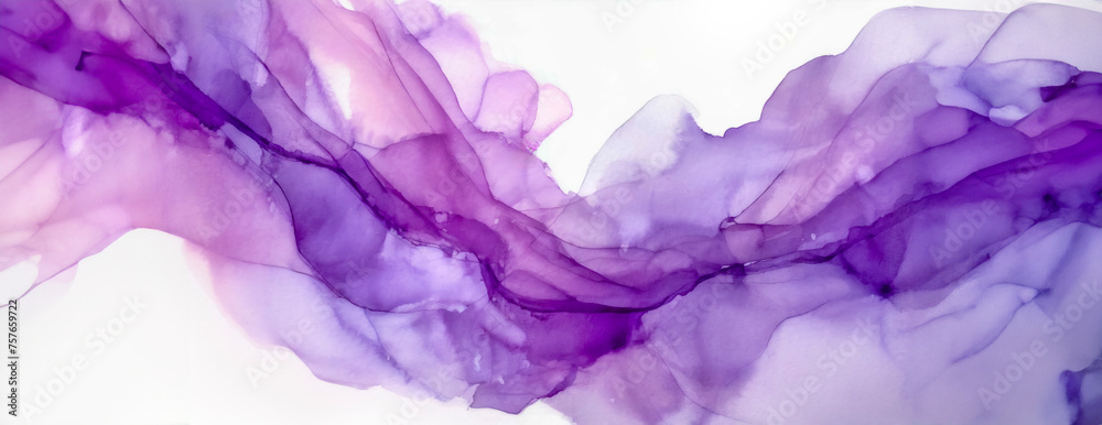 Horizontal alcohol ink art in purple on white