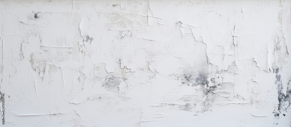 A close up photo of a winter white wall with freezing black spots in a ...