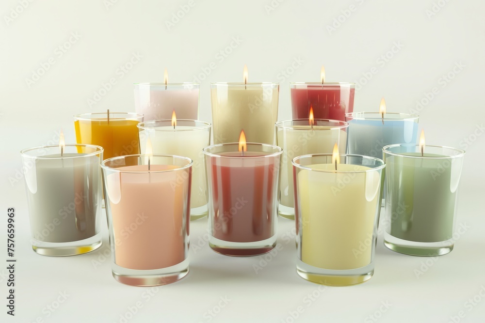 Set of scented candles, infusing the home with fragrance and ambiance, on isolated white background, Generative AI Set of scented candles, infusing the home with fragrance and ambiance, on isolated white background, Generative AI