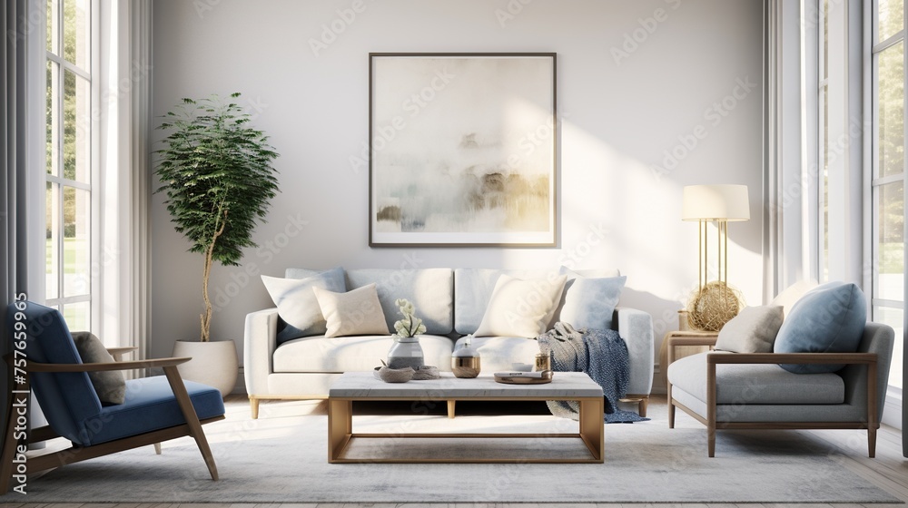 Modern trendy living room interior design  - obrazy, fototapety, plakaty 