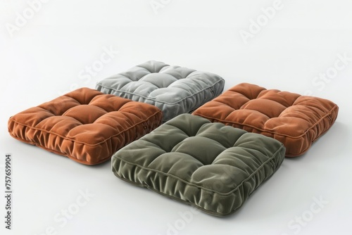 Set of plush floor cushions, creating a cozy and casual seating area for relaxing or entertaining, on isolated white background, Generative AI