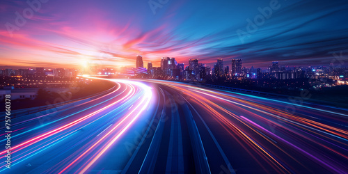 Abstract light streams city background 