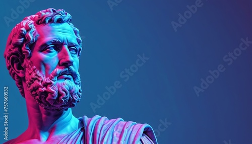 roman emperor head statue with retrowave background