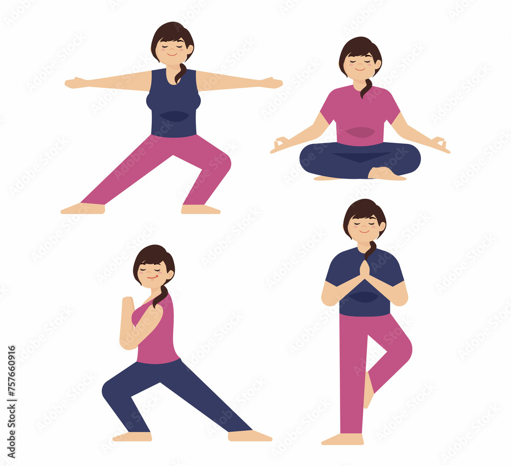 People in poses of yoga People in poses of yoga