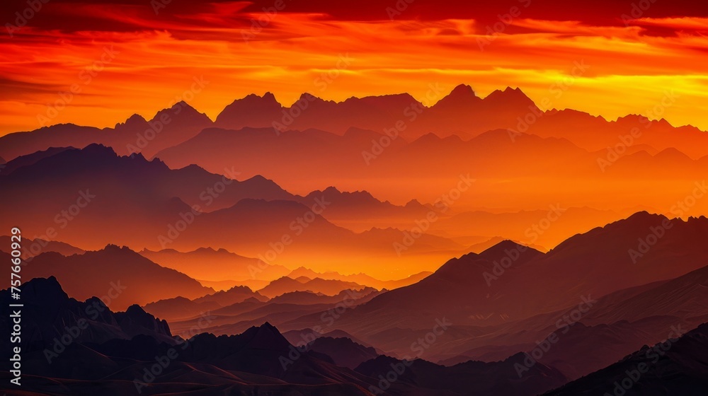 Telephoto Shot of Majestic Mountain Range at Sunset AI Generated.