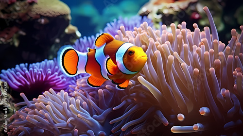 Shot of clownfish in sea anemone