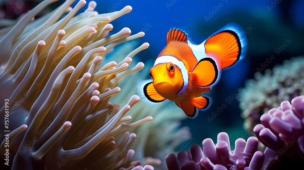 Shot of clownfish in sea anemone Shot of clownfish in sea anemone