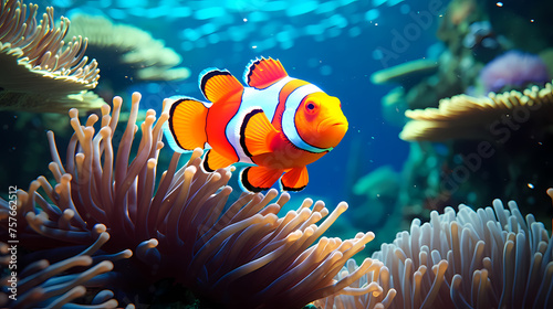 Shot of clownfish in sea anemone