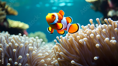 Shot of clownfish in sea anemone © xuan