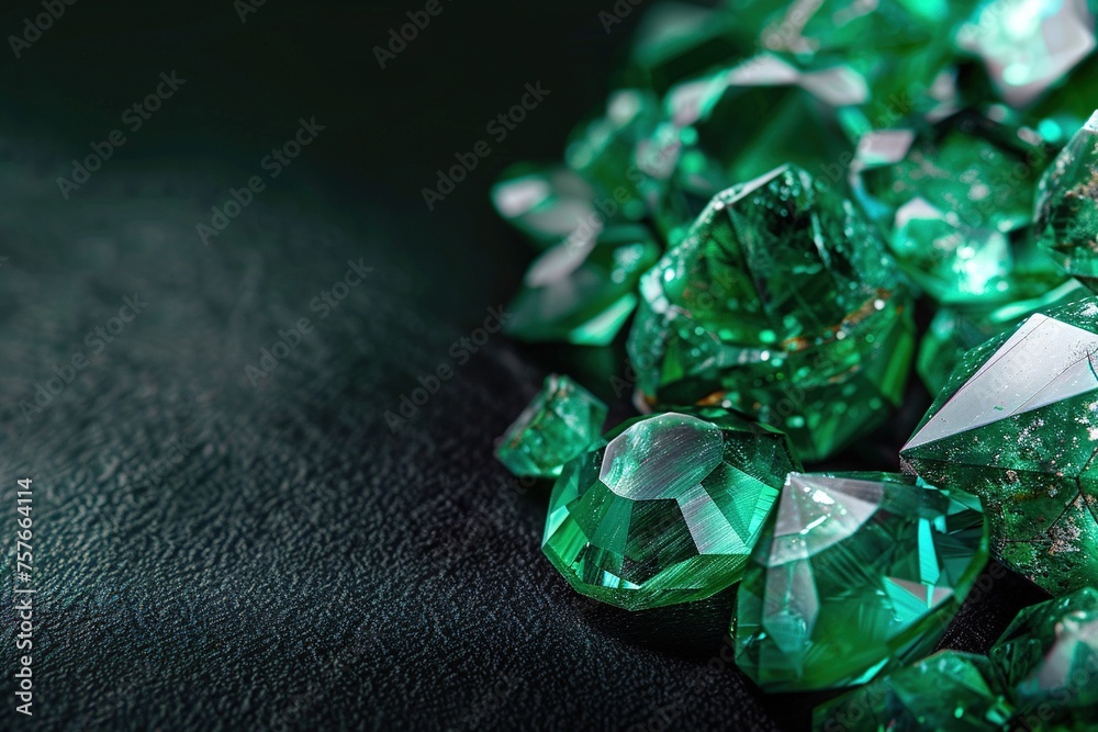 Fototapeta premium Jeweled Harmony: Emerald on Black Shine with a Symphony of Natural Gemstones 