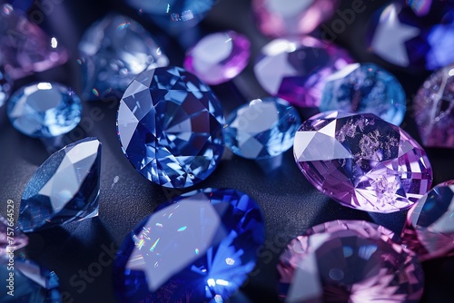 Sapphire Radiance  Gems of Beauty on Black Background A Tapestry of Gemstones  Sapphire  Amethyst  Ruby  and Beyond