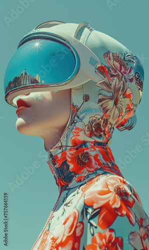 Surreal photography with female models, for fashion cover photos decorated with a modern, elegant, luxurious, bold and surreal artistic touch, complemented by elements of futuristic technology. 
