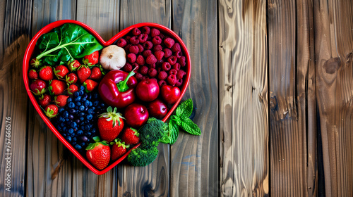 Fresh Fruits and Vegetables in a Heart- shaped Plate - Healthy Eating