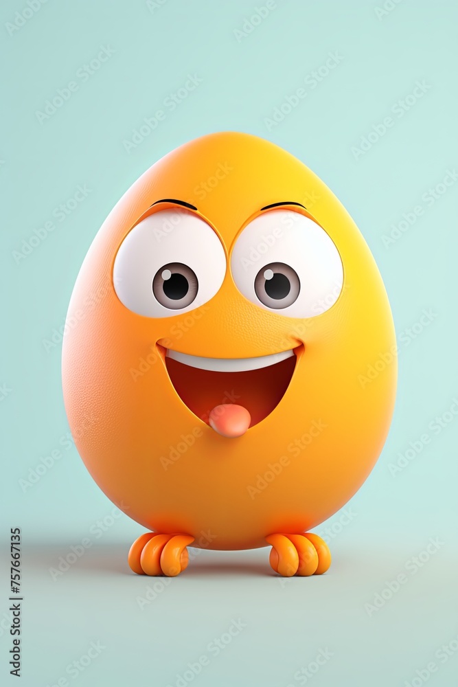 Close-up shot of a smiling egg mascot with rosy cheeks cute expression Close-up shot of a smiling egg mascot with rosy cheeks cute expression