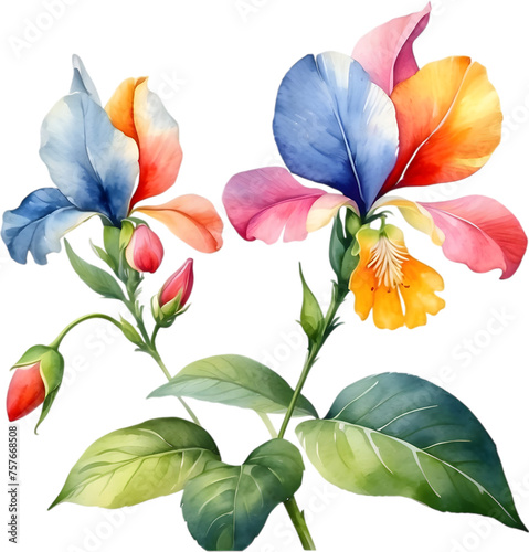 Watercolor flower with leaves painting.