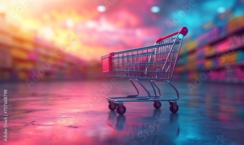 Shopping cart on a colored background.