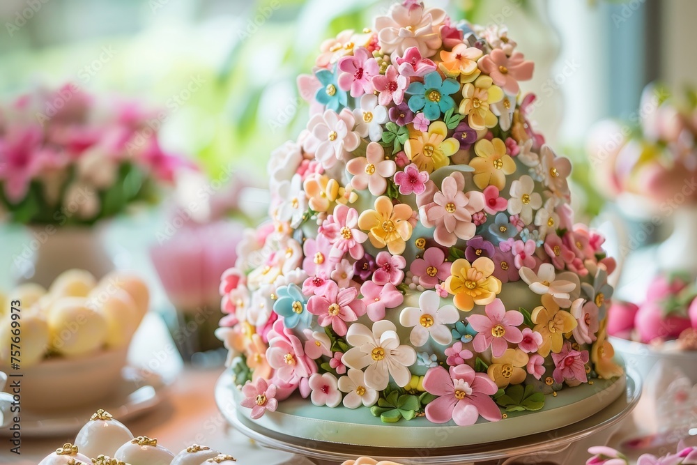 The Art of Easter Baking: A Gorgeous Cake That Steals the Show with Its Colorful Icing and Floral Embellishments