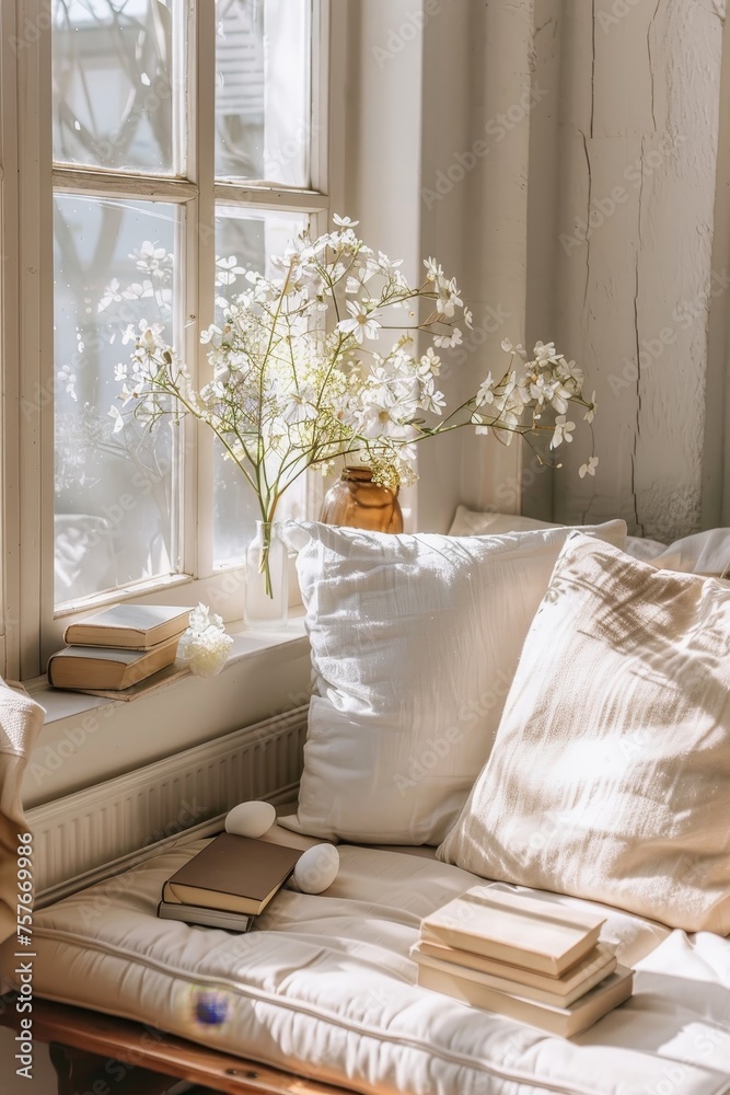 An Easter Reader's Paradise: A Bright, Comfortable Nook Brimming with Holiday-Themed Books and Cheerful Decorations An Easter Reader's Paradise: A Bright, Comfortable Nook Brimming with Holiday-Themed Books and Cheerful Decorations