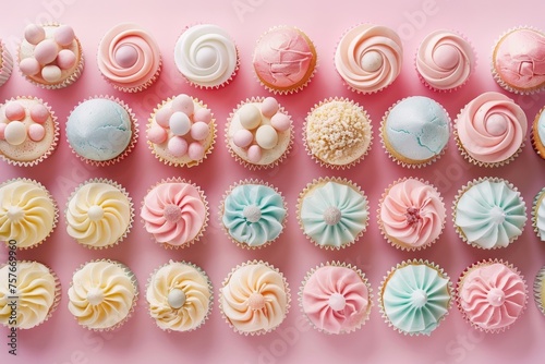 Sweet Easter Treats: A Row of Homemade Cupcakes Featuring Soft Pastel Icings for the Season