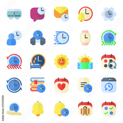 Time management icon collection, including clock, calendar, plan, event, watch, business, deadline, and more.