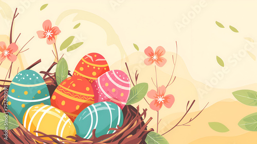 easter background with eggs and flowers