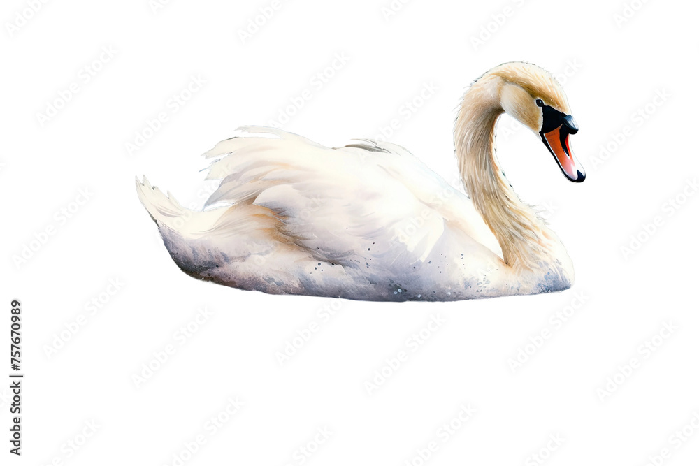 Fototapeta premium lake watercolor swimming swan