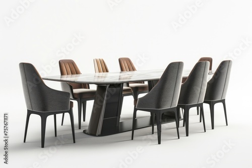 3D Render of a elegant dining table with chairs  creating a welcoming atmosphere for family meals  on isolated white background  Generative AI