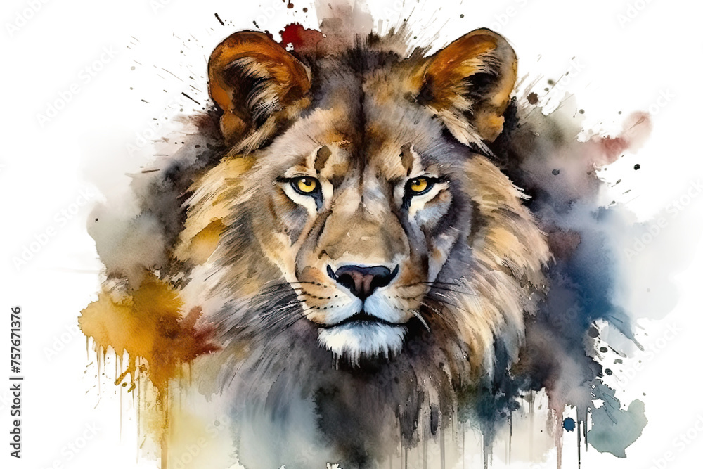 Watercolor lion crown animal Powerful