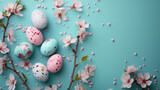easter eggs with flowers on a blue background