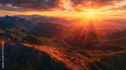 Mountain landscape at sunset. Image of beautiful nature. copy space for text.