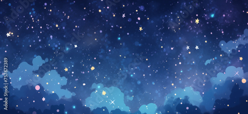 Hand drawn cartoon night starry sky illustration  © YU