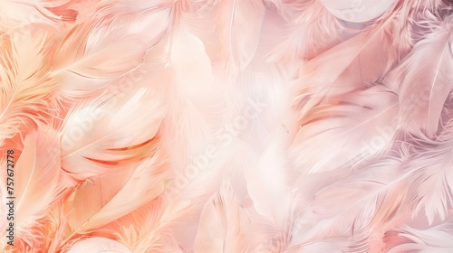 Minimal width of pastel pink and peach bionic feathers. There is a large transparent center space. soft and quiet.
