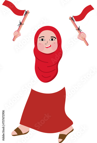 lat illustration of indonesian independence day with person holding flag premium vecto