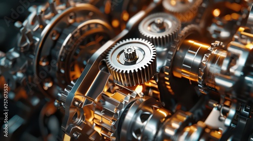 Background showcasing shiny metal machinery and gears.