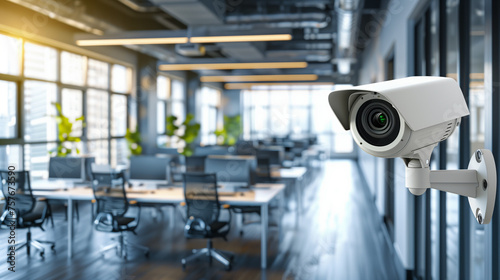 camera in a modern office, CCTV camera mounted on wall in office 
