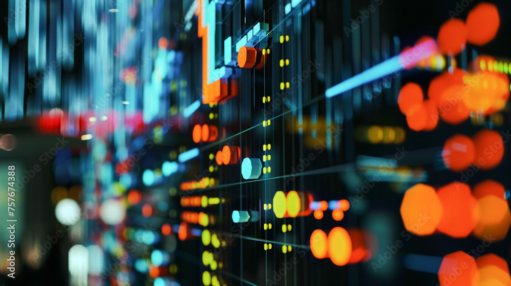 Visualize a stock board bustling with color-coded graphs and