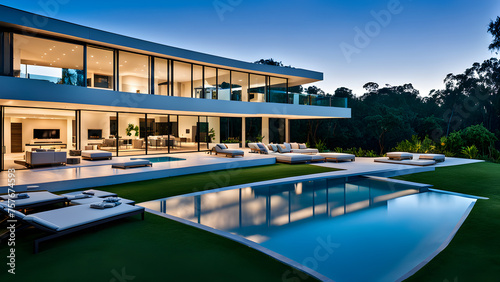 Modern design style luxury villa with outdoor swimming pool, high-end decoration and luxurious living  © Echotime