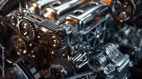 Shiny metal machines and gears as the backdrop.