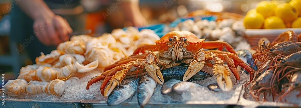 The fish market offers fresh seafood.