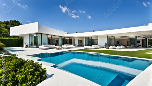 Modern design style luxury villa with outdoor swimming pool, high-end decoration and luxurious living 