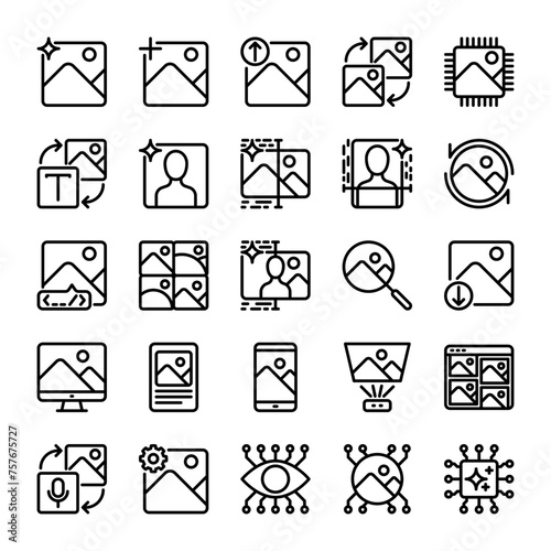 AI image generated icon collection in line style for the development of artificial intelligence technology
