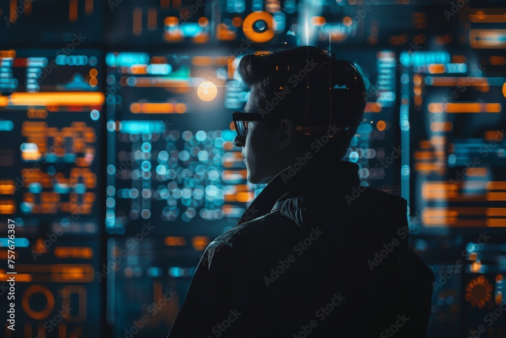 Digital Analyzing Data Center on Multiple Screens in a Modern Cybersecurity Lab Environment Digital Analyzing Data Center on Multiple Screens in a Modern Cybersecurity Lab Environment