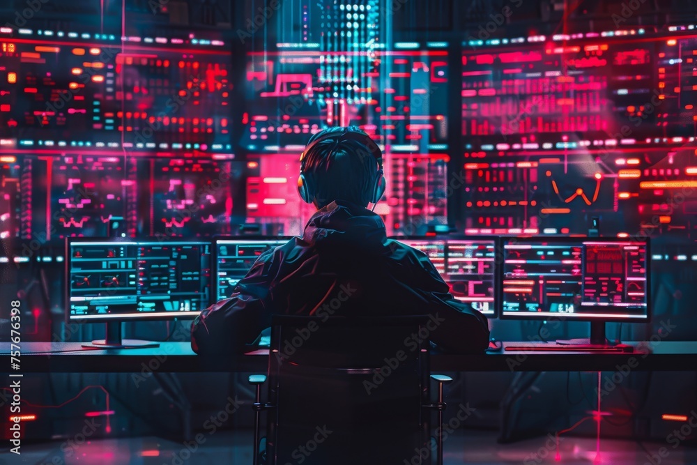 Digital Analyzing Data Center on Multiple Screens in a Modern Cybersecurity Lab Environment Digital Analyzing Data Center on Multiple Screens in a Modern Cybersecurity Lab Environment