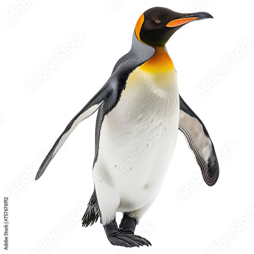 Emperor penguin standing alone on snowy white background