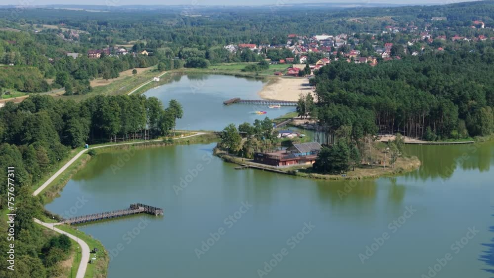 Beautiful Island Swimming Pool Lagoon Krasnobrod Aerial View Poland Beautiful Island Swimming Pool Lagoon Krasnobrod Aerial View Poland