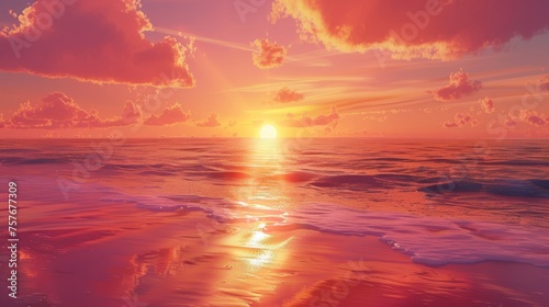 Majestic Summer Sunset Dip over Ocean Horizon © Newaystock
